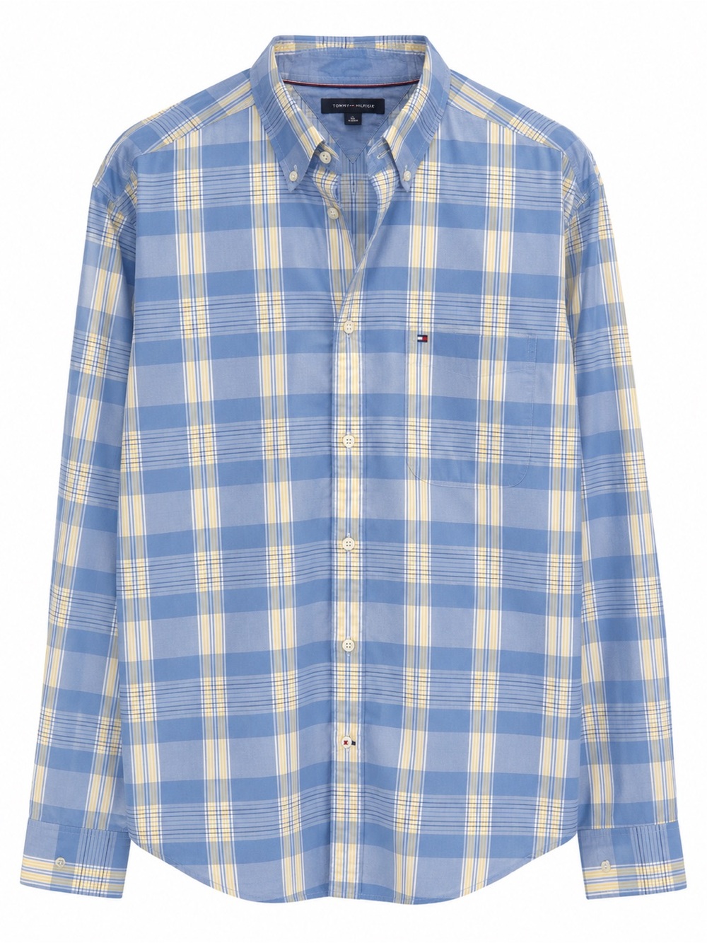 Tommy‎ Hilfiger Plaid Button Down Shirt XL Blue Yellow Classic Fit